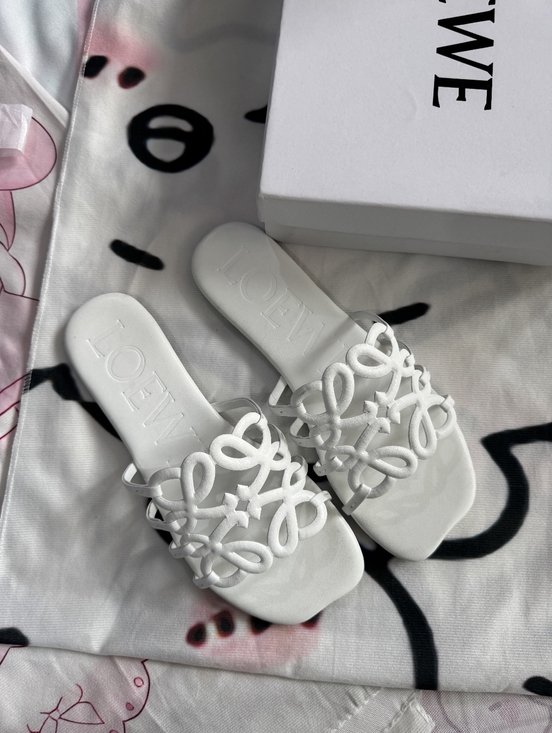 Meet the Posher Shoes - Loewe Anagram White Cut-Out Square-Toe Slides